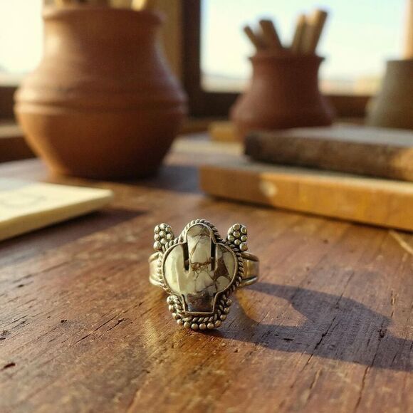 Western Purple Dahlia Turquoise Cactus Boho Statement Ring Sterling Silver Sz 6 - Picture 4 of 8